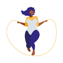 Robust black woman jumping rope character