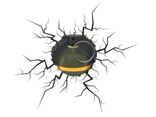 Hand grenade inside cracked hole