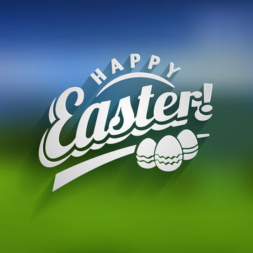 Vector Happy Easter Text Logo On Blur Background