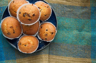 Chocolate Drops Muffins. Delicious sweet dessert. Sweetness to tea. Homemade baking. Treats for children. Popular cupcake.