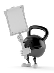 Kettlebell character holding protest sign