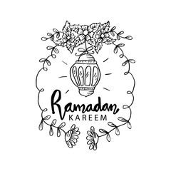 Ramadan kareem greeting card with floral frame.