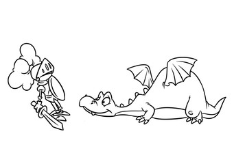 Fairy tale kind dragon medieval knight cartoon illustration isolated image coloring page