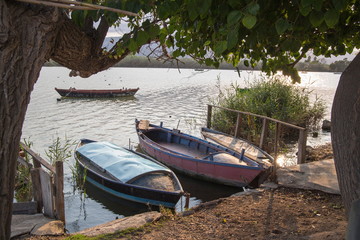 Landscape of boats in a Spanish lake Cullera Valencia Spain