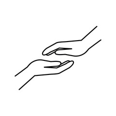 Helping hands outline icon. Human hands line vector