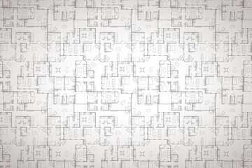 Complicated house floor plan with interior details on construction blueprint scheme, detailed background