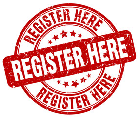 register here red grunge round vintage rubber stamp