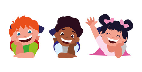 happy little interracial kids characters