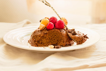 Chocolate mousse with raspberries