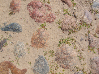 old stone road, sand and grass