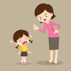 mother scolding crying children girl