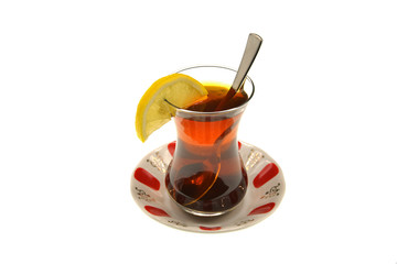 cup of Turkish tea with lemon