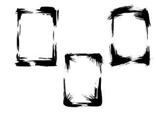 Vector Dry brush frames. Hand drawn artistic frames. Black and white engraved ink art. Frame border ornament square.