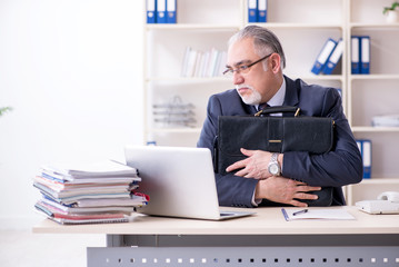White bearded old businessman employee unhappy with excessive wo