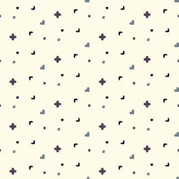 Seamless vector pattern with small colored simple shapes.