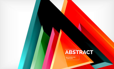 Triangles repetiton geometric abstract background, multicolored glossy triangular shapes, hi-tech poster cover design or web presentation template with copy space