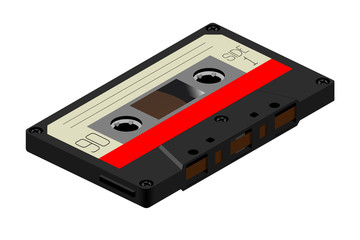 Fototapeta premium Retro audio tape cassette, vintage mixtape on isolated white background. Old technology. illustration