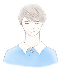 若い男性　困った顔　顔に汗