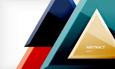 Triangles repetiton geometric abstract background, multicolored glossy triangular shapes, hi-tech poster cover design or web presentation template with copy space
