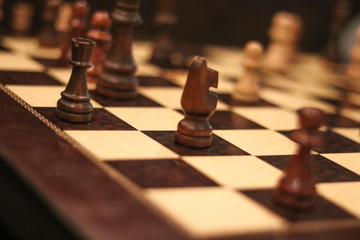 chess on a wooden board