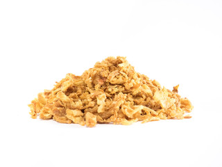 Crunchy fried onion mountain on white background