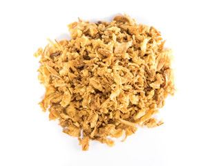 Crunchy fried onion mountain on white background