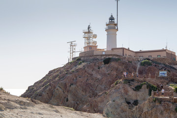 Volcanic coast near Cabo de Gata lighthose Almeria Andalusia Spain