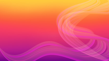 Horizontal abstract color background with wavy blurred shapes. Wallpaper template is vibrant orange to purple gradient. Vector illustration.