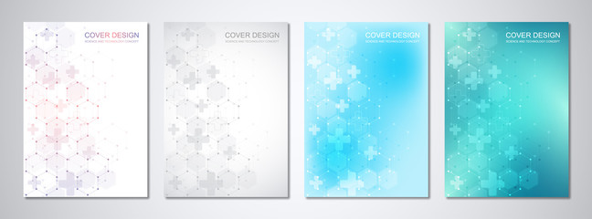 Vector templates for cover or brochure with abstract hexagons pattern. Concepts and ideas for medical, healthcare technology, innovation medicine, science.