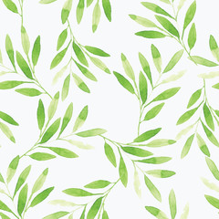 lightgreen watercolor leaves pattern with white background