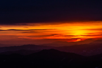 Beautiful sunset over mountains layers in Umbria (Italy)