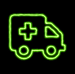 green neon symbol ambulance car