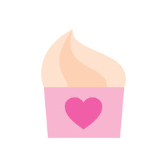 Cupcake, isolated on white background. Heart. Symbol valentine's day and love. Love concept. Vector illustration. EPS 10.