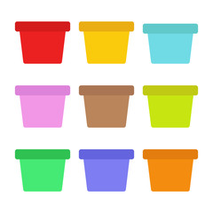 Pots flower. Set of pots. Multi-colored flower pots for plants. White background. Vector illustration. EPS 10.