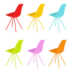 The chairs. The chairs multicolored. Set of chairs. Furniture. White background. Vector illustration. EPS 10.