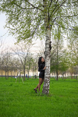 Fototapeta premium Asian girl in black jacket
