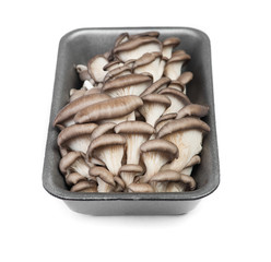Pile of fresh raw oyster mushrooms in package