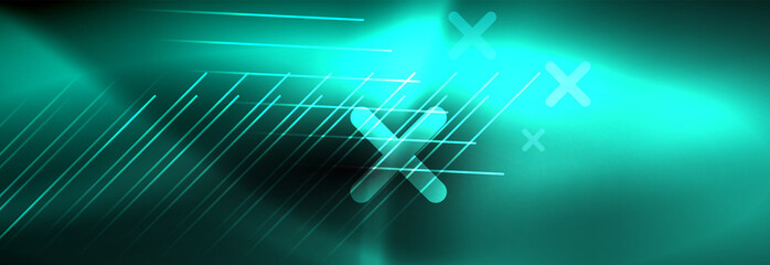 Neon glowing techno lines, hi-tech futuristic abstract background template with lines