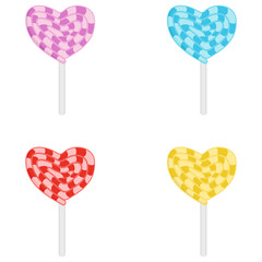 Heart shaped lollipops. Set of lollipops. Candy. Vector illustration. EPS 10.