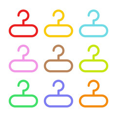 Hangers. Hangers icon. Set of multicolored hangers. White background Vector illustration. EPS 10.