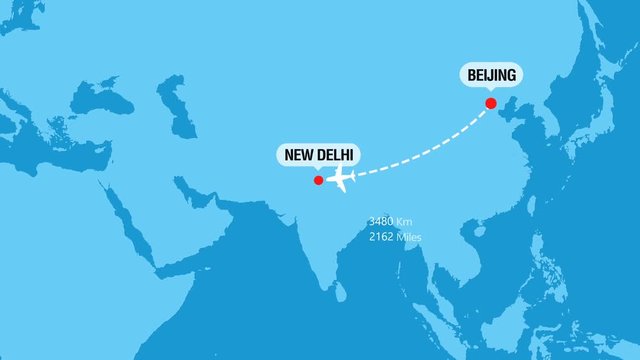 Beijing to New Delhi  Flight Travel Route  