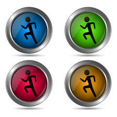 Running man icon. Set of round color icons.