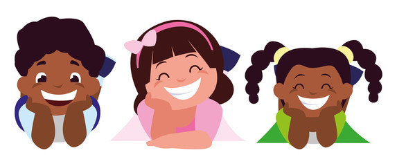 happy little interracial kids characters