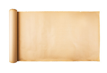 Old paper scroll on white background isolated