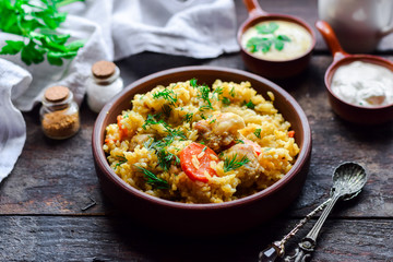 Pilaf with pork.