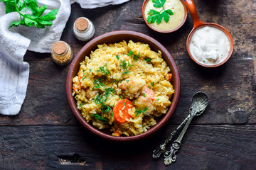 Pilaf with pork.