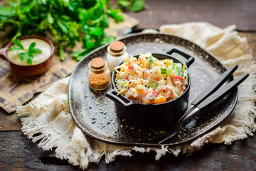 Olivier with crab sticks.