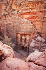 Elevated view of the The Treasury, Petra, Jordan.