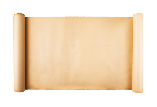 Old paper scroll on white background isolated