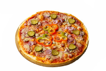 pizza with cheese sausage with vegetable